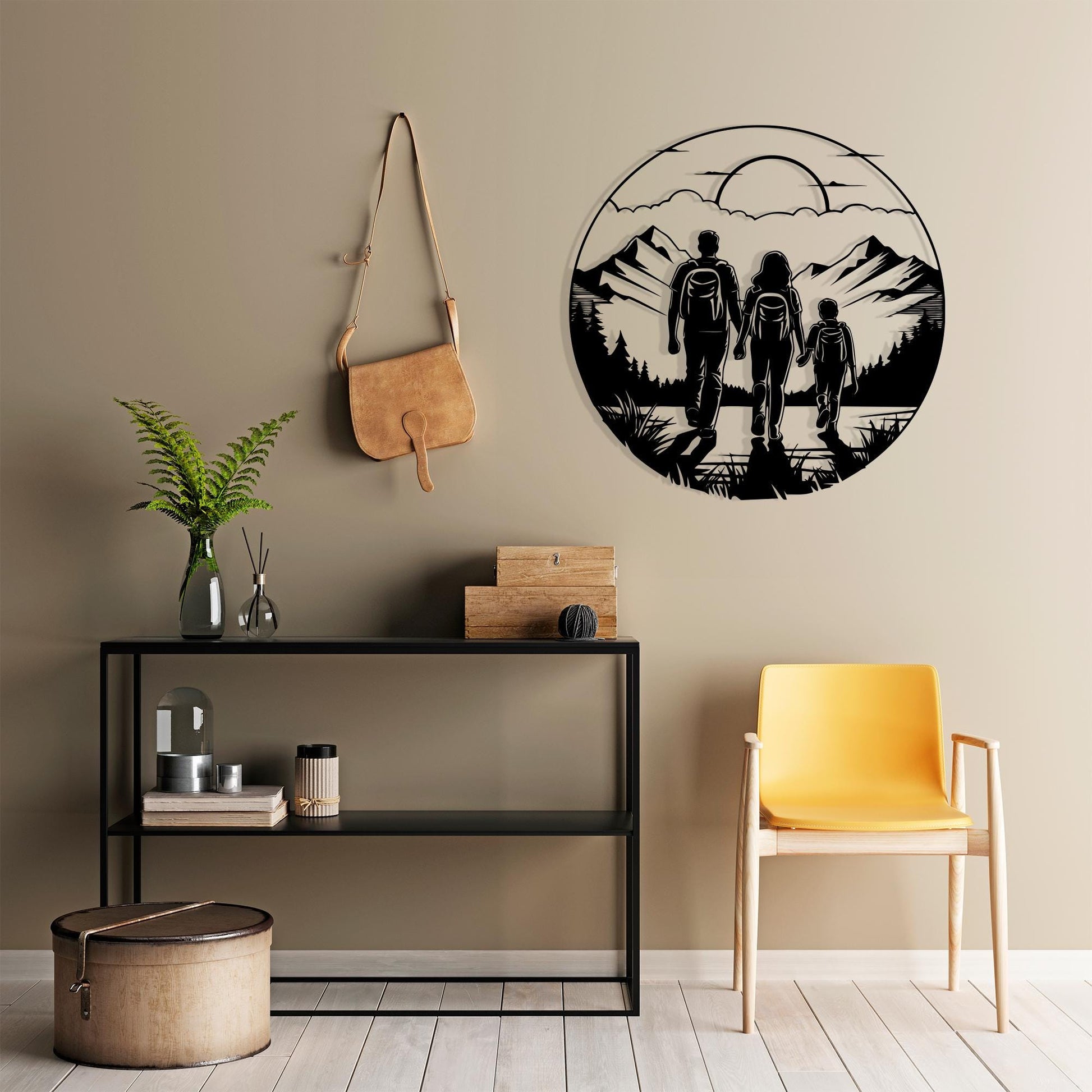 Hiking Family Metal Wall Art close-up of the powder-coated finish