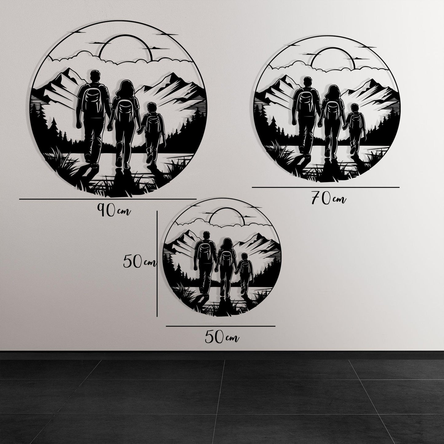 Hiking Family Metal Wall Art, Mountain Adventure Decor, Traveler Gift, Nature Nursery Piece