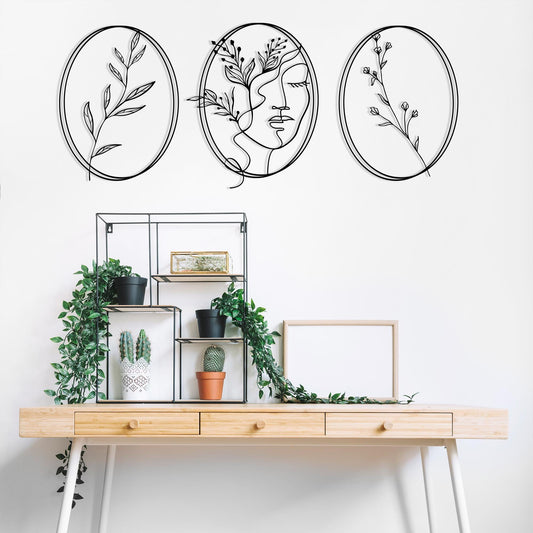 Minimalist Metal Wall Art Set shown on a living room wall