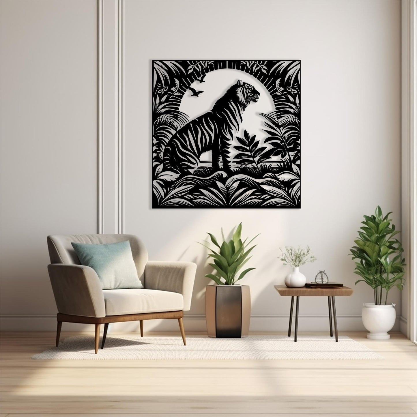 Tiger Metal Wall Art, Jungle Safari Animal Decor, Tropical Wildlife Silhouette, Large Zen Gift
