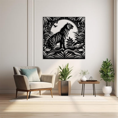 Tiger Metal Wall Art styled above a sofa