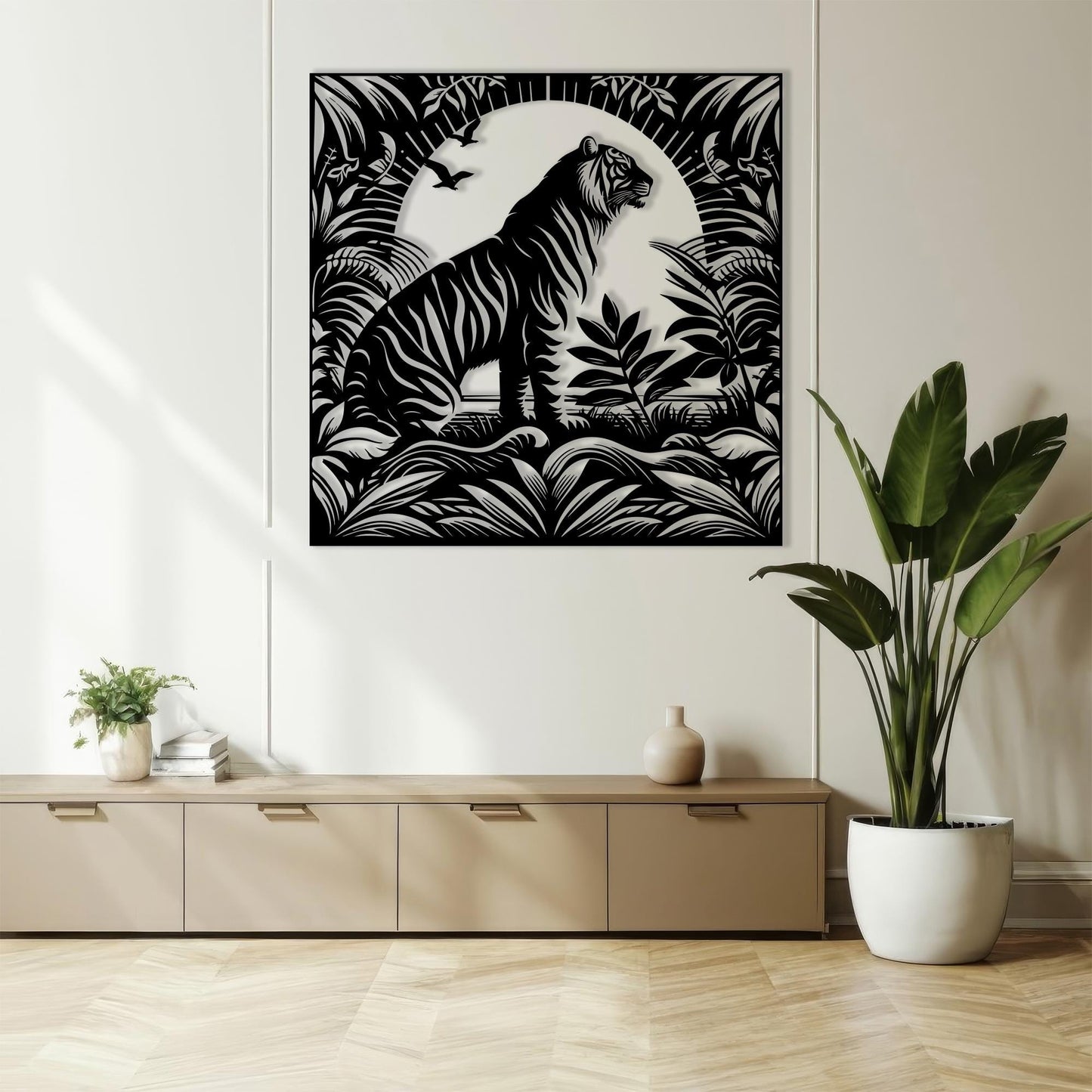 Tiger Metal Wall Art, Jungle Safari Animal Decor, Tropical Wildlife Silhouette, Large Zen Gift