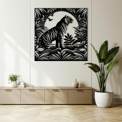 Tiger Metal Wall Art shown on a living room wall