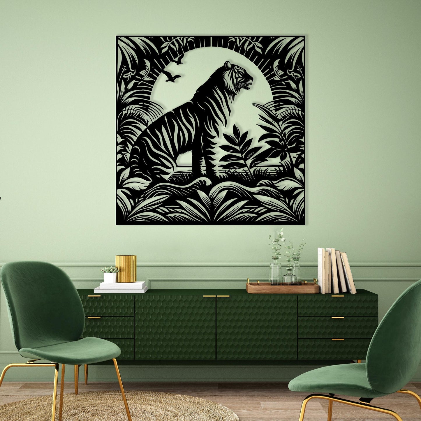 Tiger Metal Wall Art, Jungle Safari Animal Decor, Tropical Wildlife Silhouette, Large Zen Gift