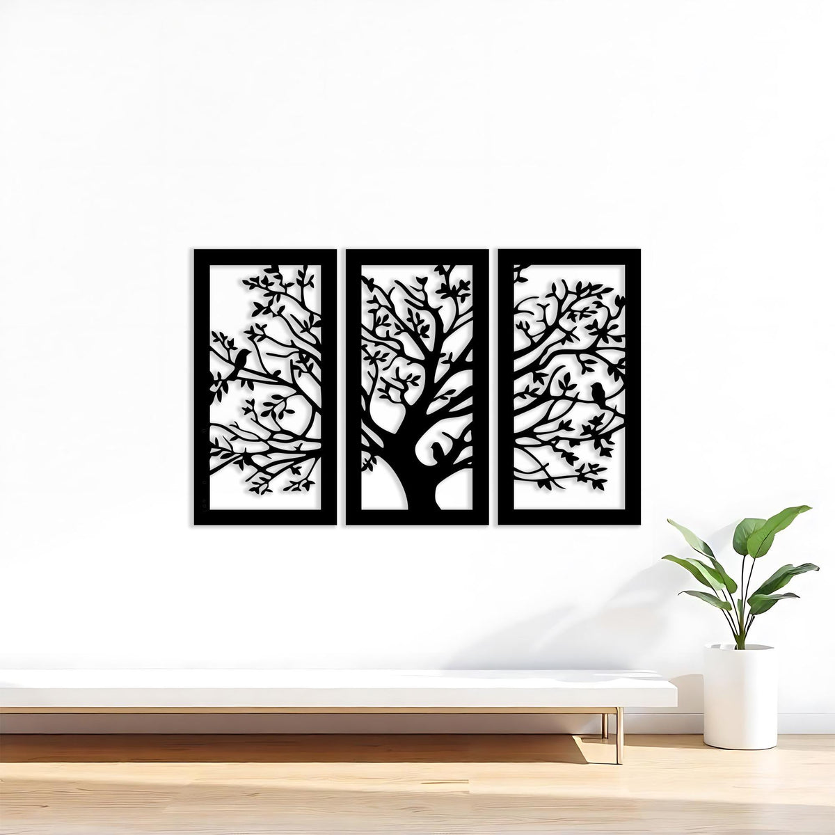 Tree of Life Metal Wall Art 3 Panel Set hanging hardware and mounting detail