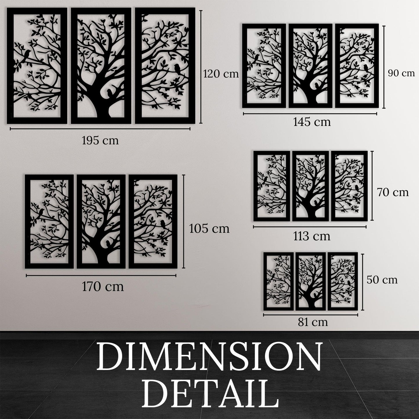 Tree of Life Metal Wall Art 3 Panel Set, Modern Gift for Living Room | Wallsignature