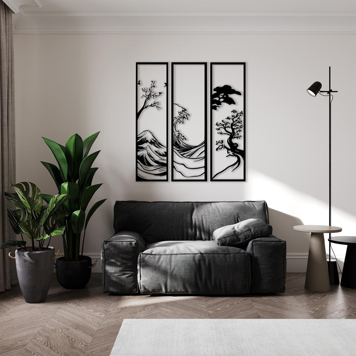 Japanese Metal Wall Art Set hanging hardware and mounting detail