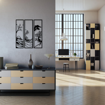 Japanese Metal Wall Art Set bedroom interior styling