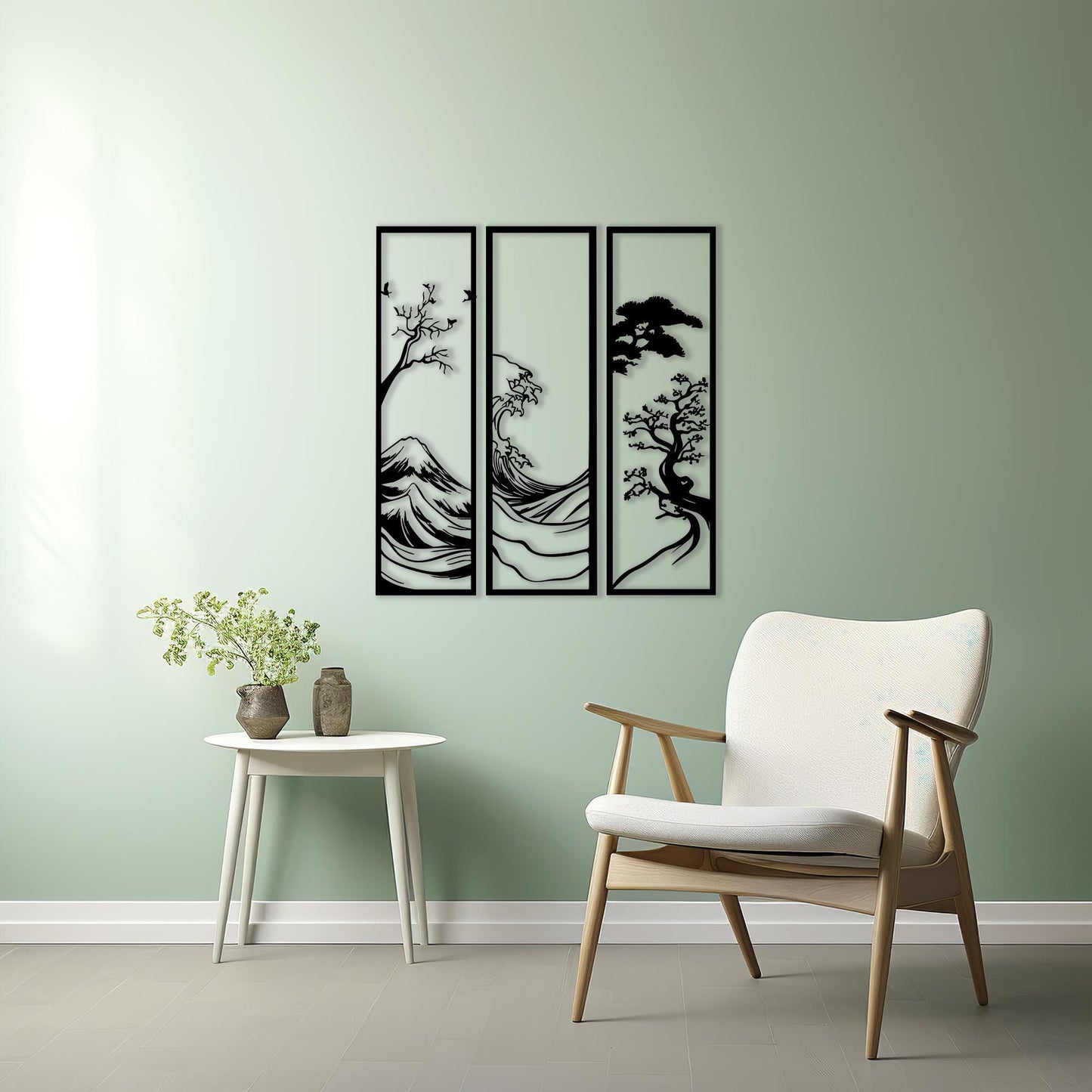 Japanese Metal Wall Art Set, Wave & Mount Fuji Decor, 3 Piece Japandi Sign | Wallsignature