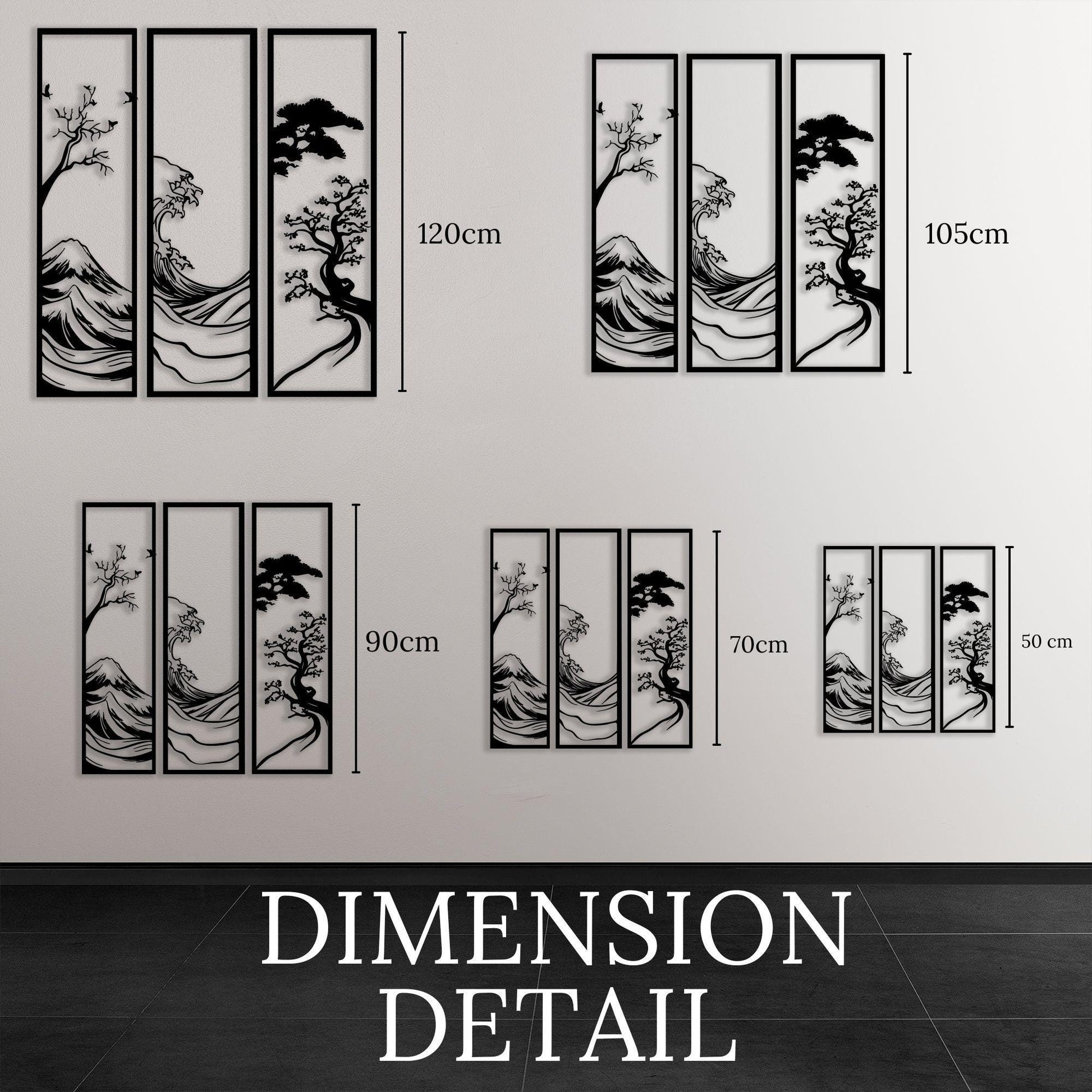 Japanese Metal Wall Art Set, Wave & Mount Fuji Decor, 3 Piece Japandi Sign | Wallsignature