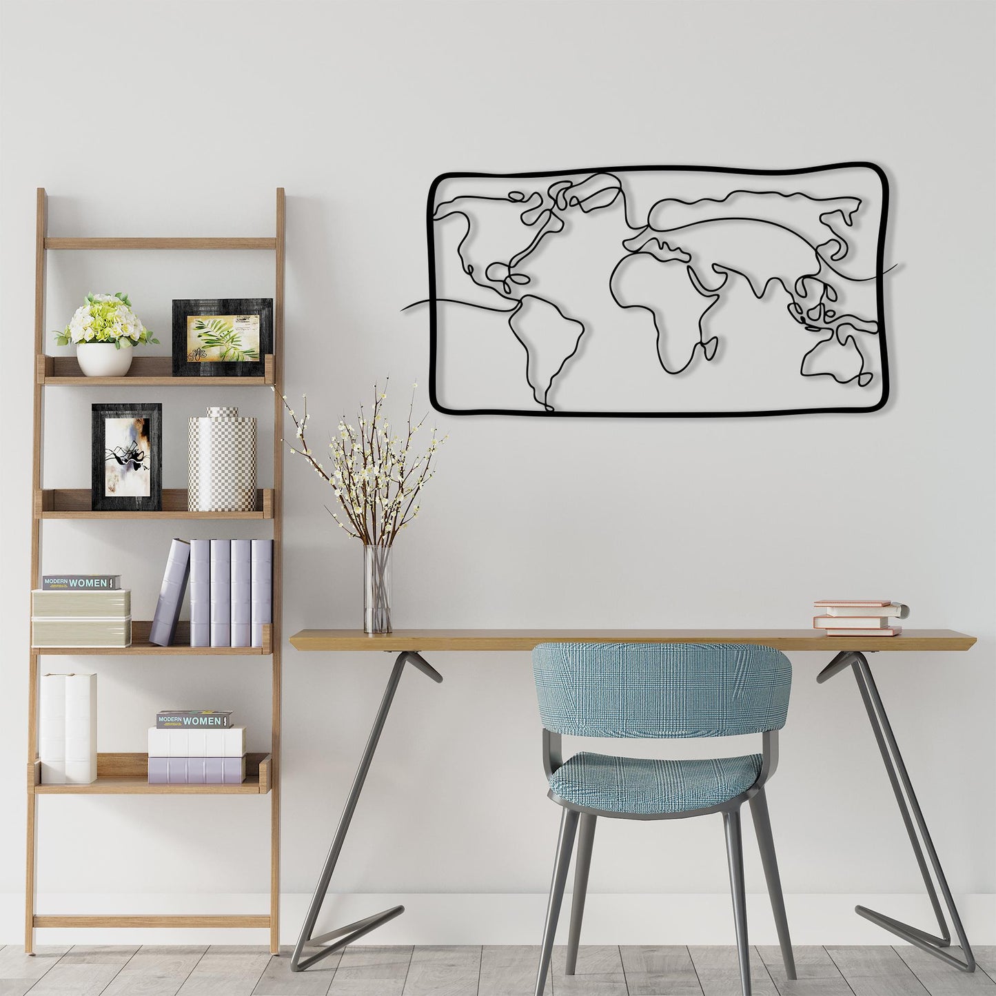 Modern Metal World Map Wall Art, Minimalist Travel Decor | Wallsignature