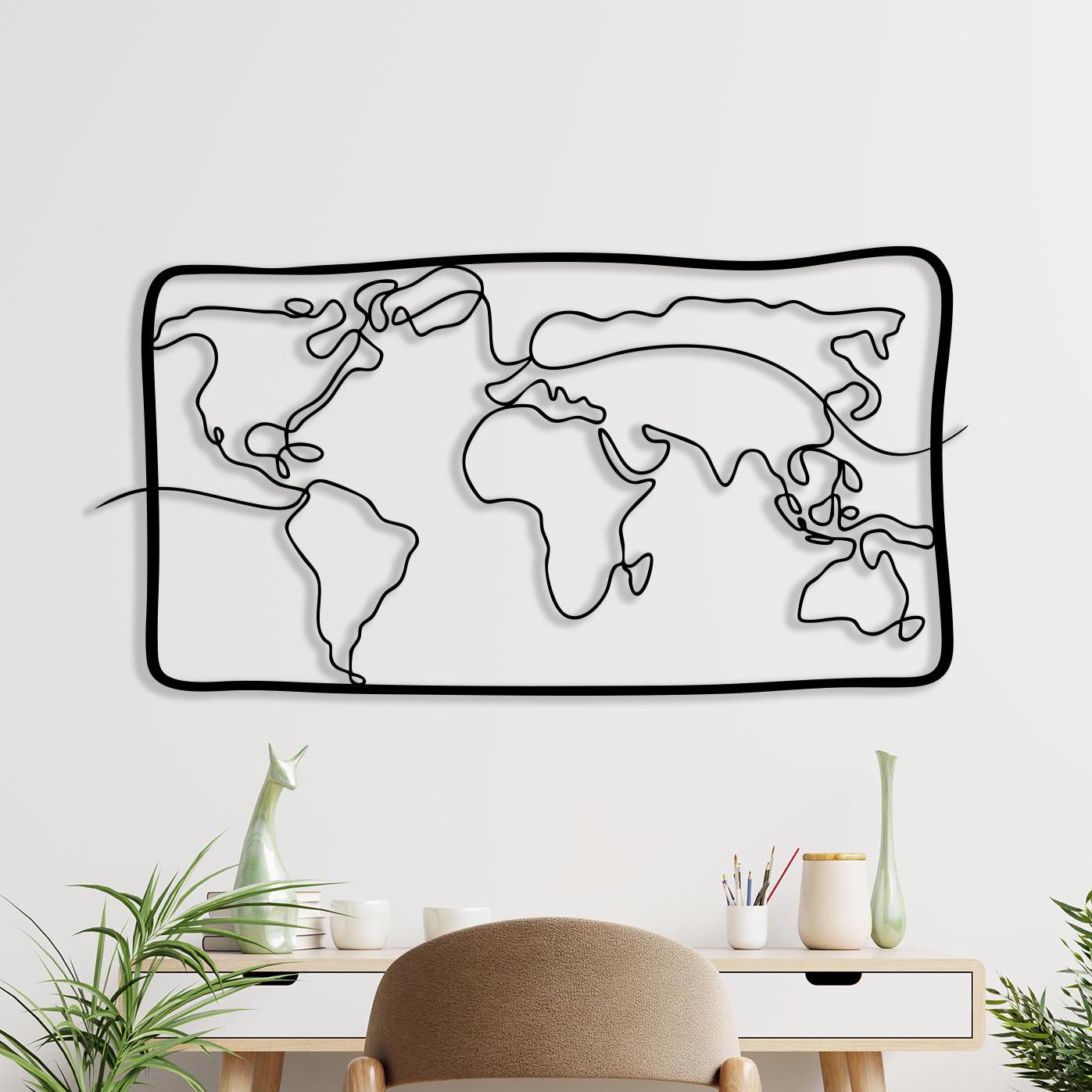 Modern Metal World Map Wall Art, Minimalist Travel Decor | Wallsignature