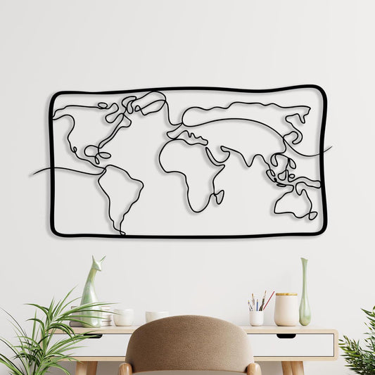 Modern Metal World Map Wall Art, Minimalist Travel Decor | Wallsignature