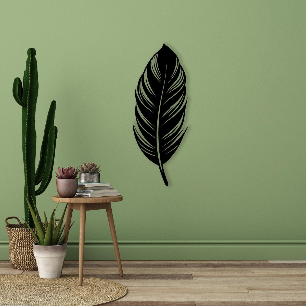 Large Metal Feather Wall Art bedroom interior styling