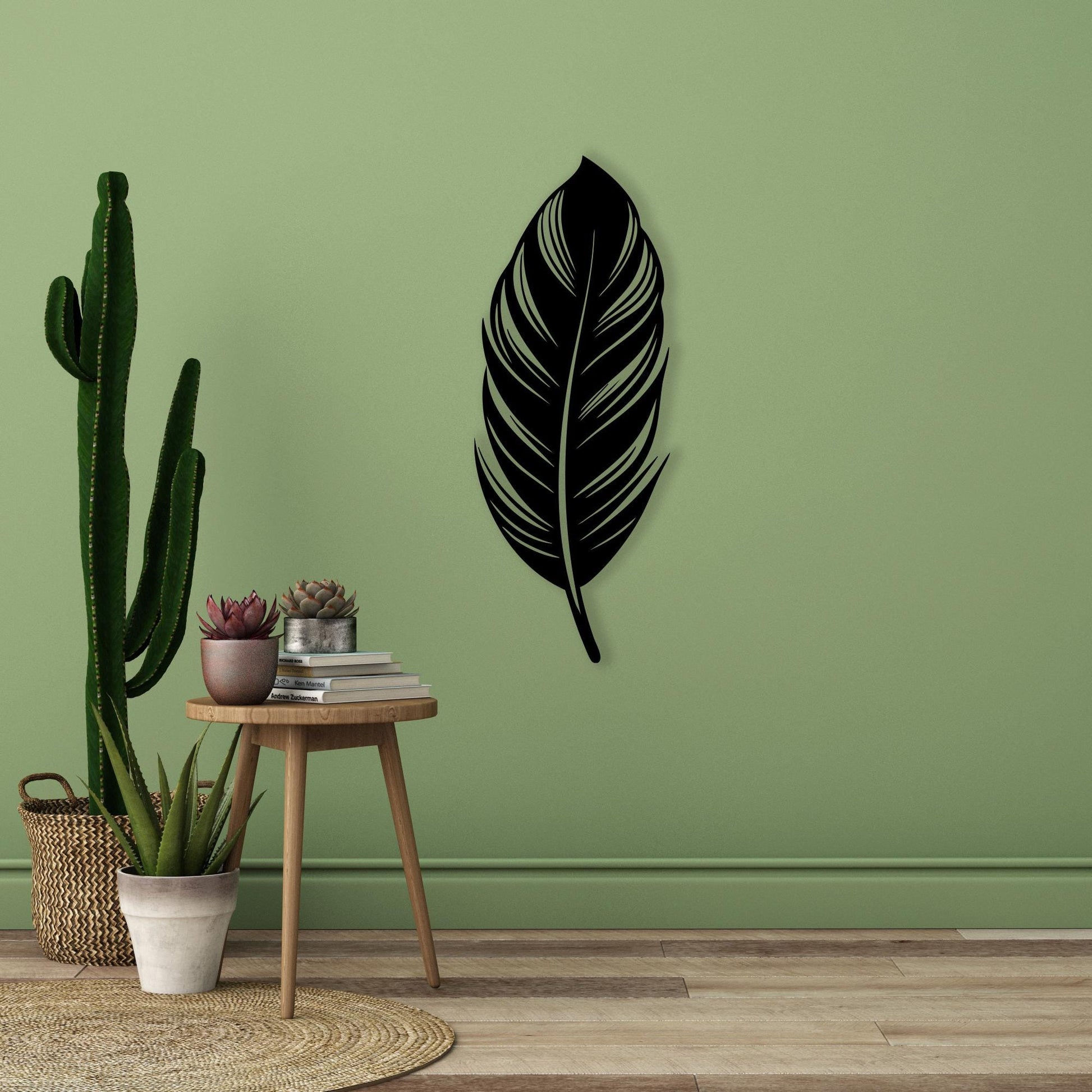 Large Metal Feather Wall Art bedroom interior styling