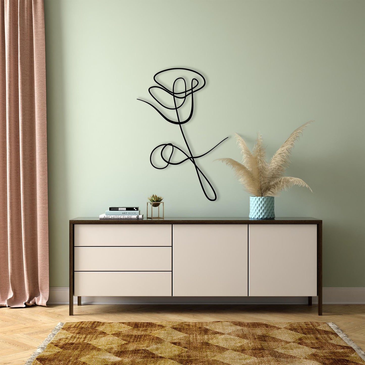 Minimalist Rose Metal Wall Art, Modern Boho Home Decor | Wallsignature
