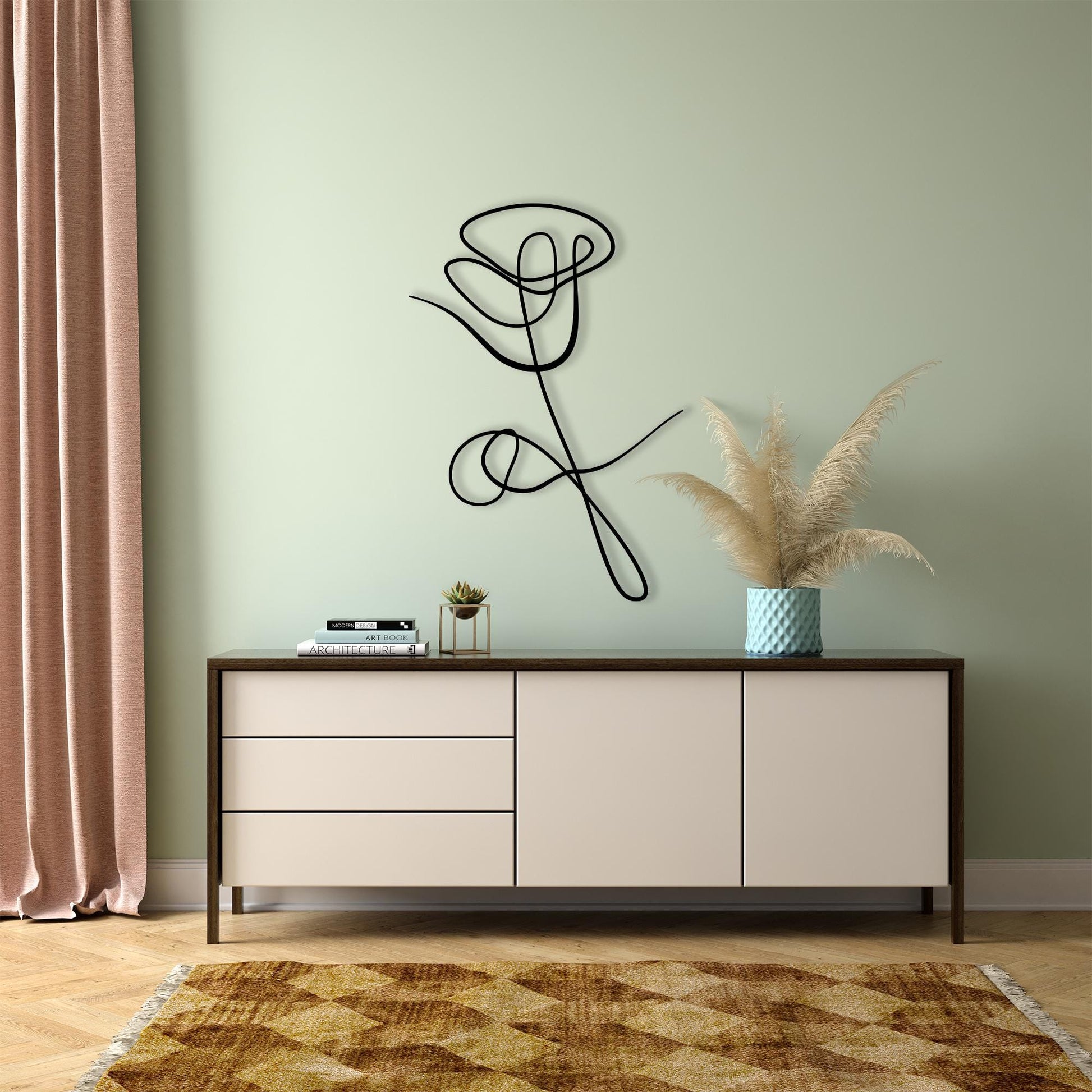 Minimalist Rose Metal Wall Art, Modern Boho Home Decor | Wallsignature