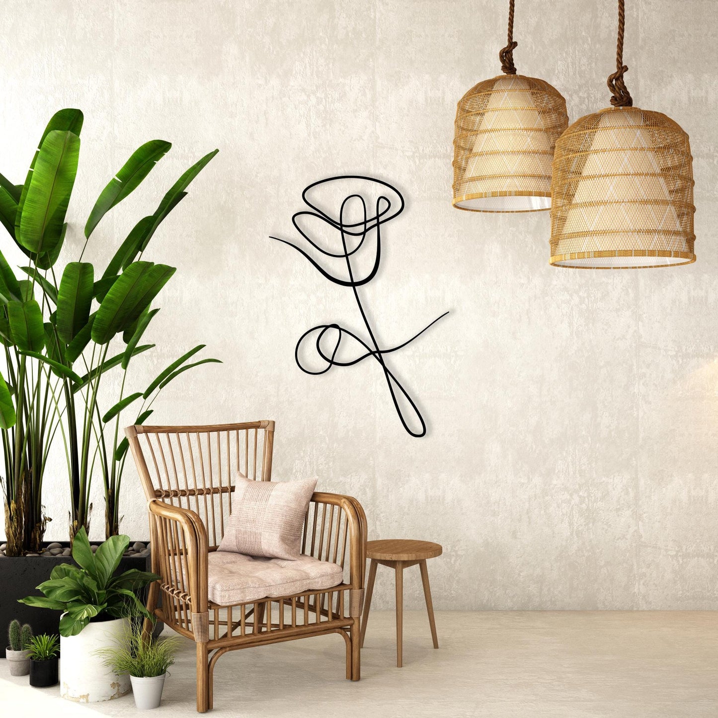 Minimalist Rose Metal Wall Art, Modern Boho Home Decor | Wallsignature