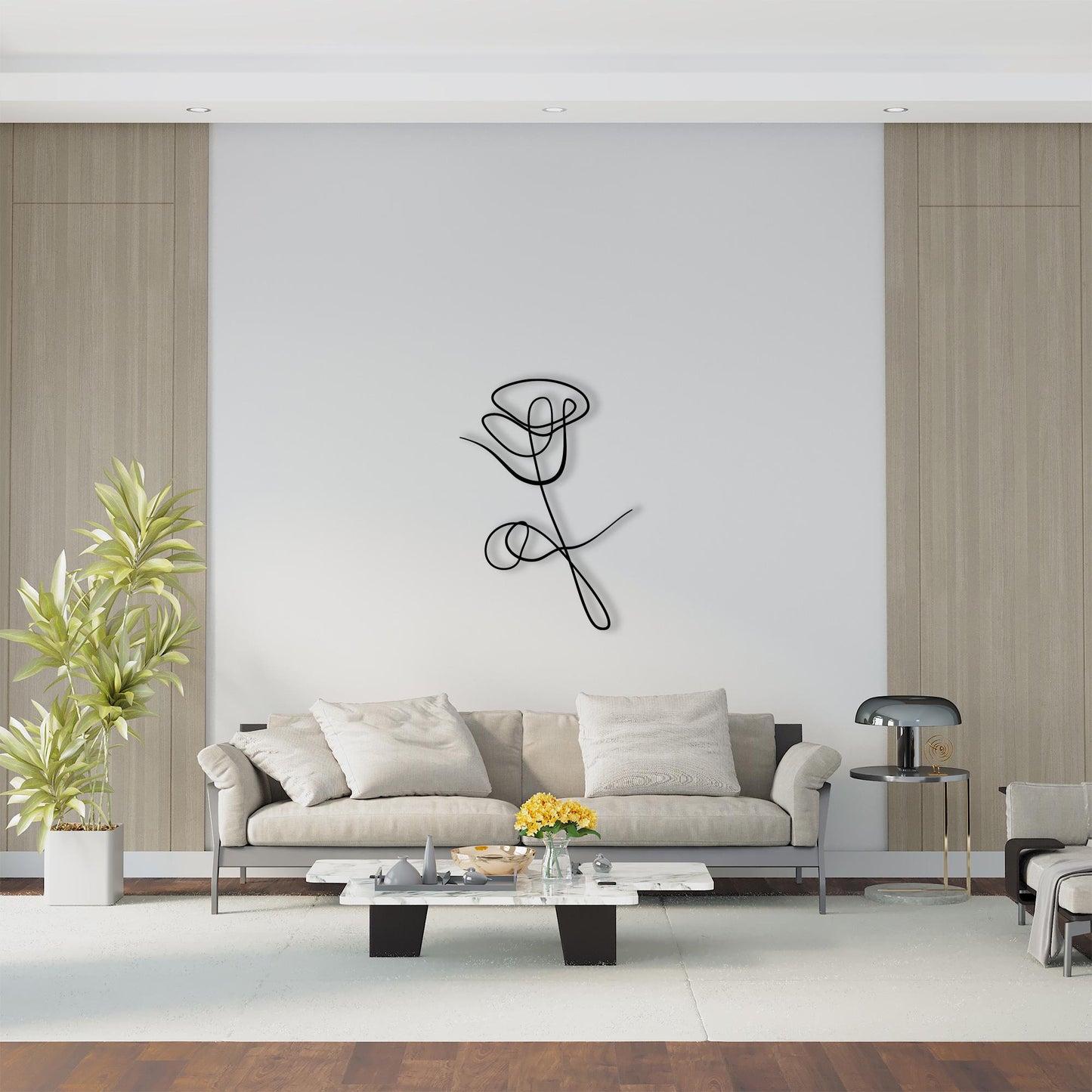 Minimalist Rose Metal Wall Art hanging hardware and mounting detail