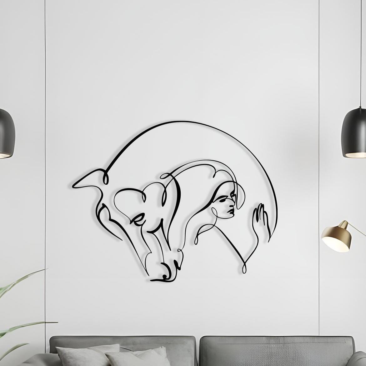 Modern Metal Wall Art shown on a living room wall