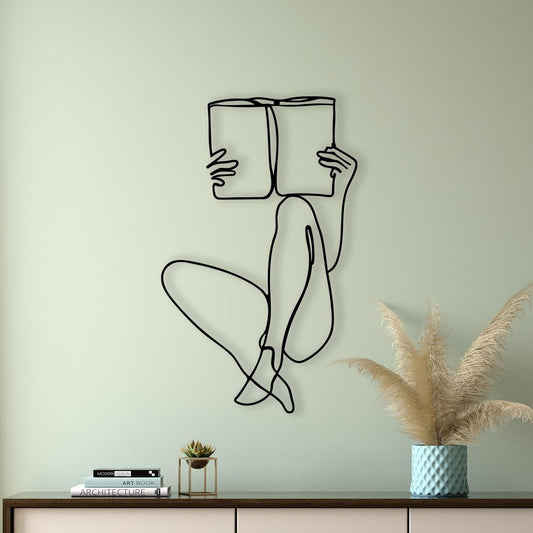 Minimalist Metal Wall Art – Woman Reading One-Line Art Decor | Wallsignature