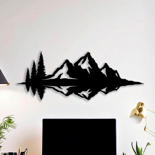 Mountain Lake Black Metal Wall Art, Nature Reflection Home Decor, Unique Birthday Gift | Wallsignature