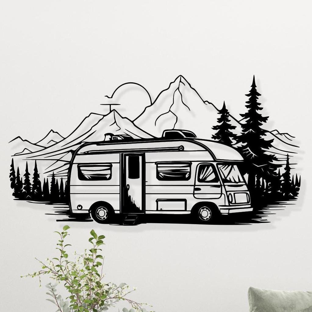 Camper Van Metal Wall Art, Mountain Forest RV Decor | Wallsignature