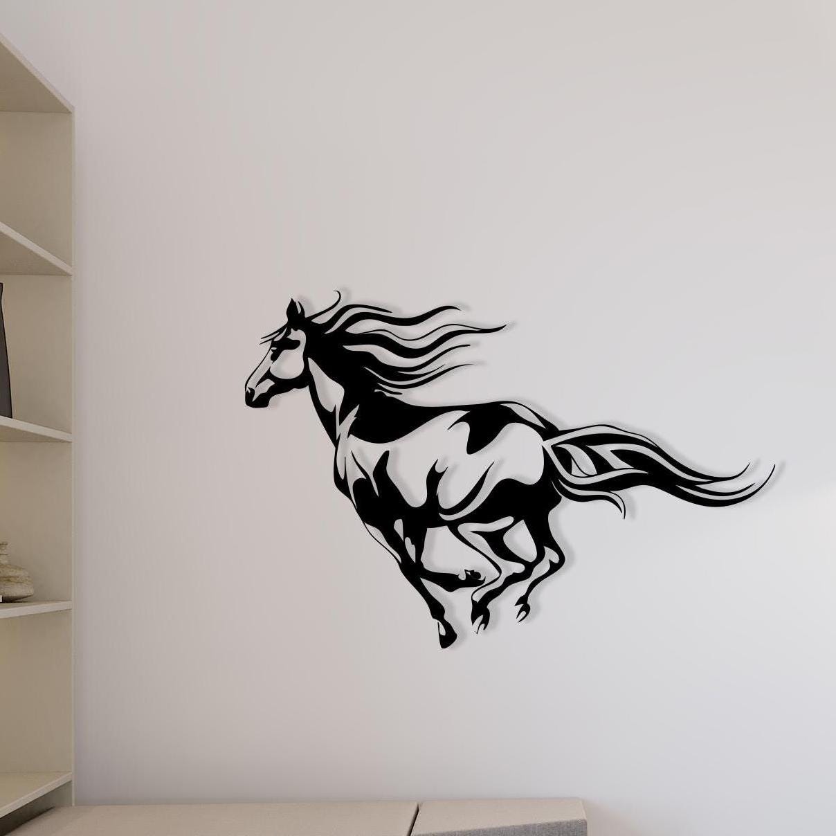 Metal Horse Wall Decor, Galloping Stallion Silhouette Art, Minimalist Animal Hanging, Farmhouse Gift