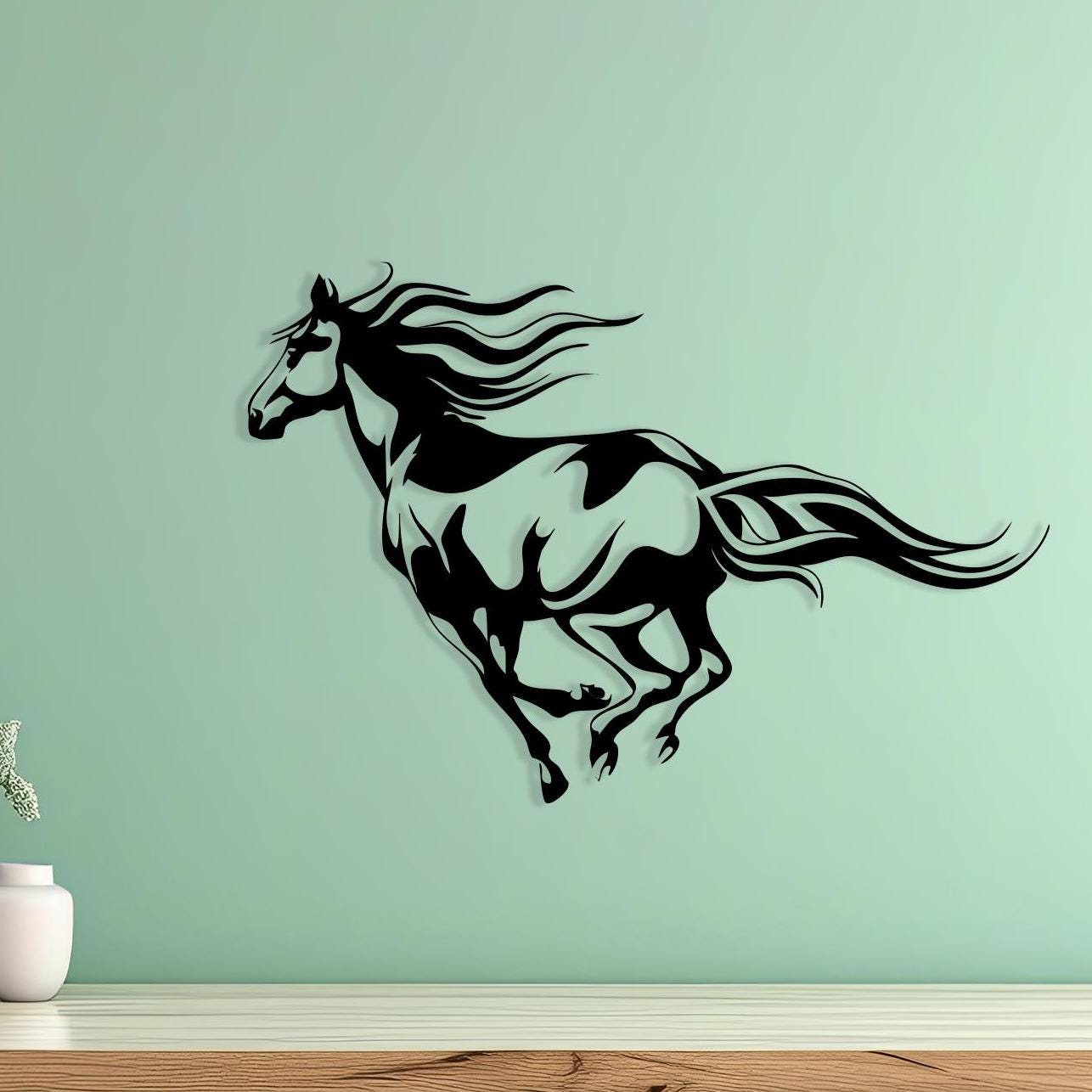 Metal Horse Wall Decor, Galloping Stallion Silhouette Art, Minimalist Animal Hanging, Farmhouse Gift