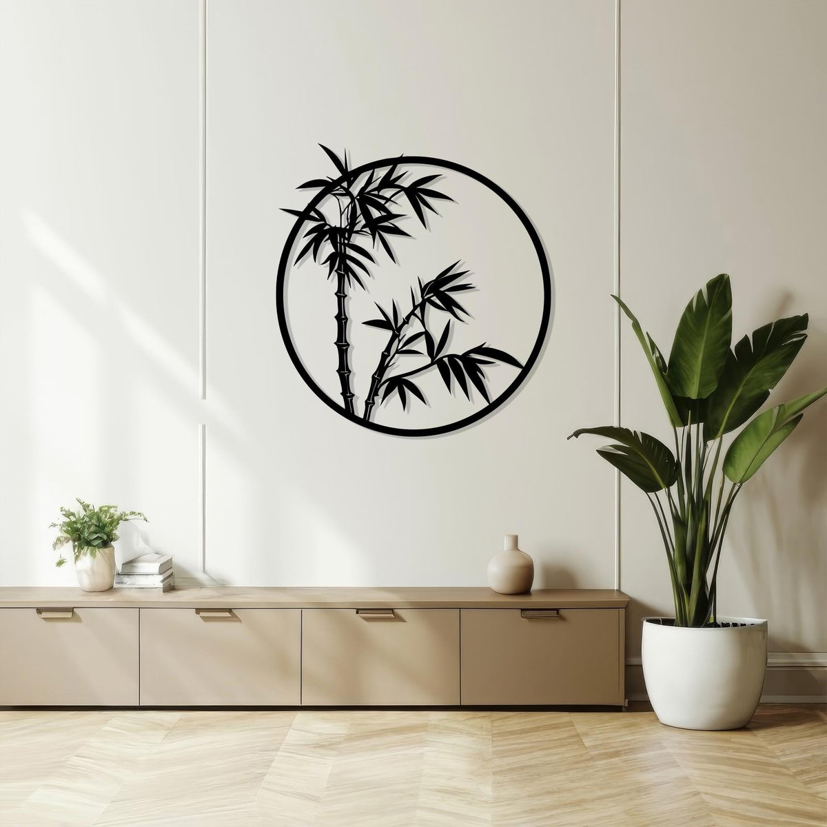 Bamboo Circle Metal Wall Art size guide with dimensions in cm and inches
