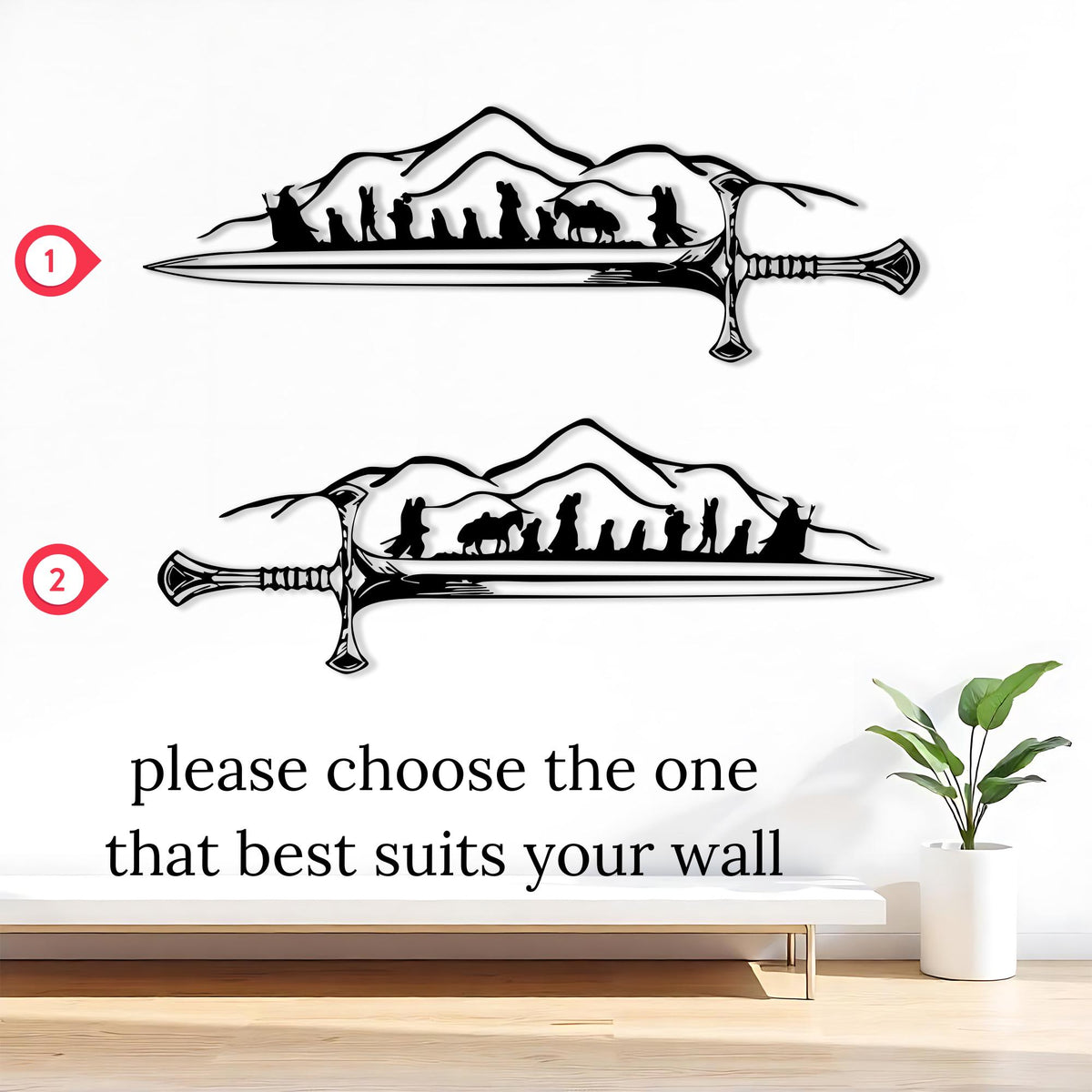 Lord of The Rings Metal Wall Art colour options for the metal panel