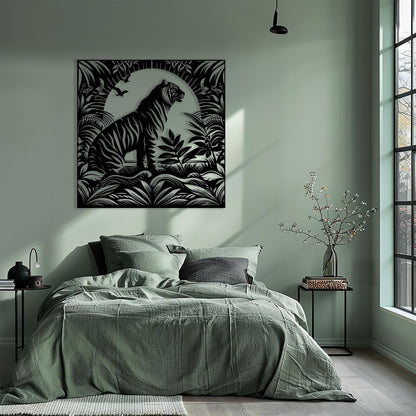 Tiger Metal Wall Art in a modern hallway