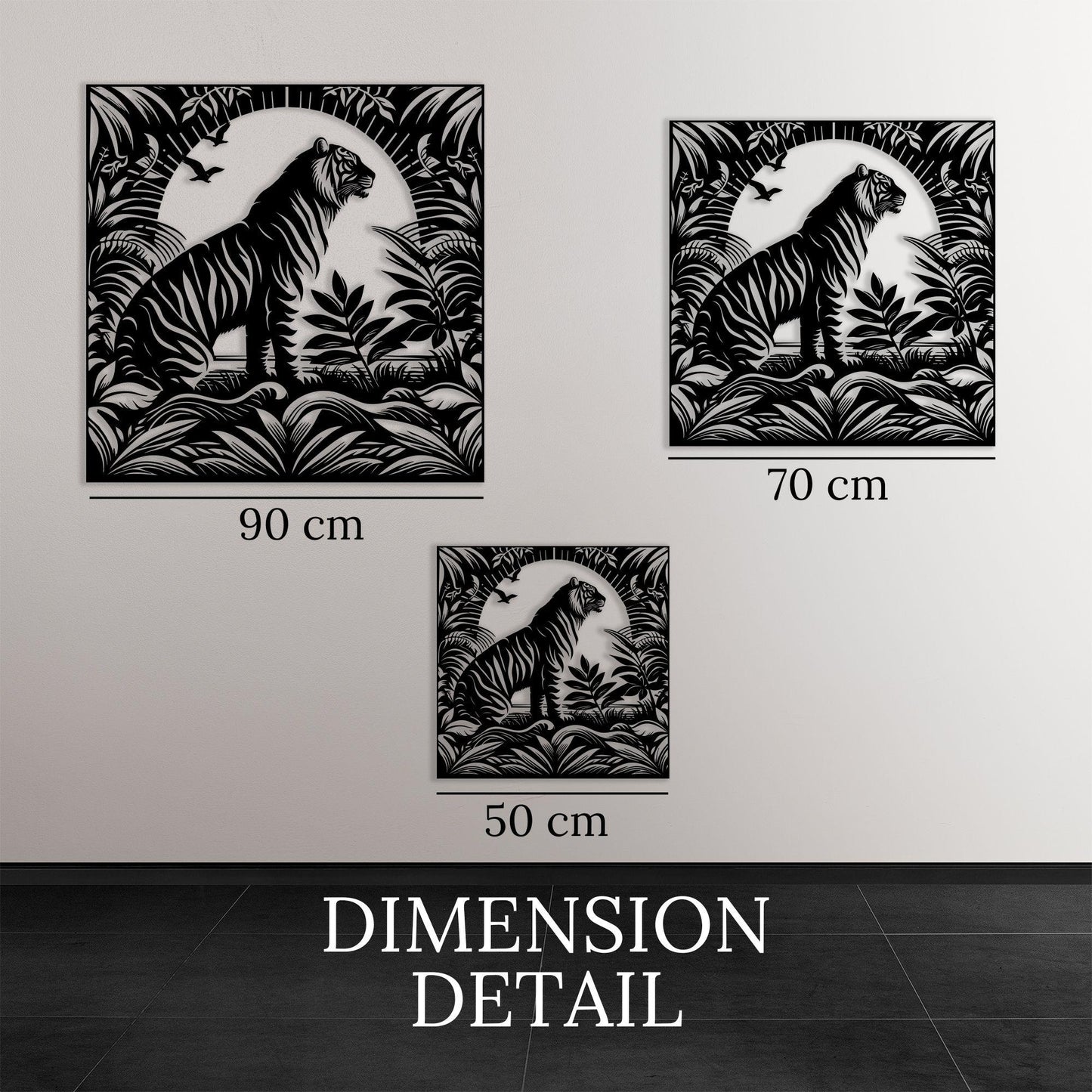 Tiger Metal Wall Art, Jungle Safari Animal Decor, Tropical Wildlife Silhouette, Large Zen Gift
