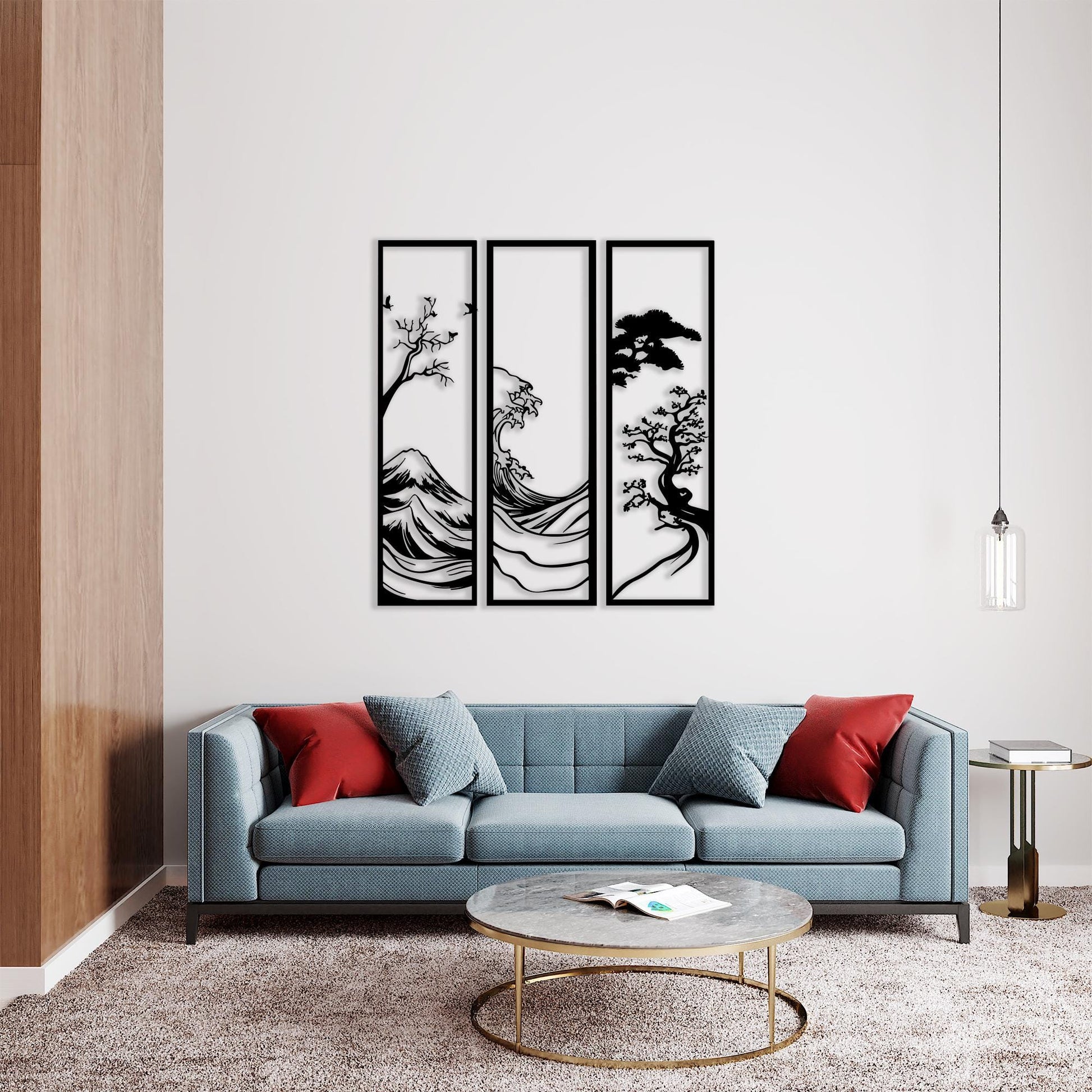Japanese Metal Wall Art Set colour options for the metal panel