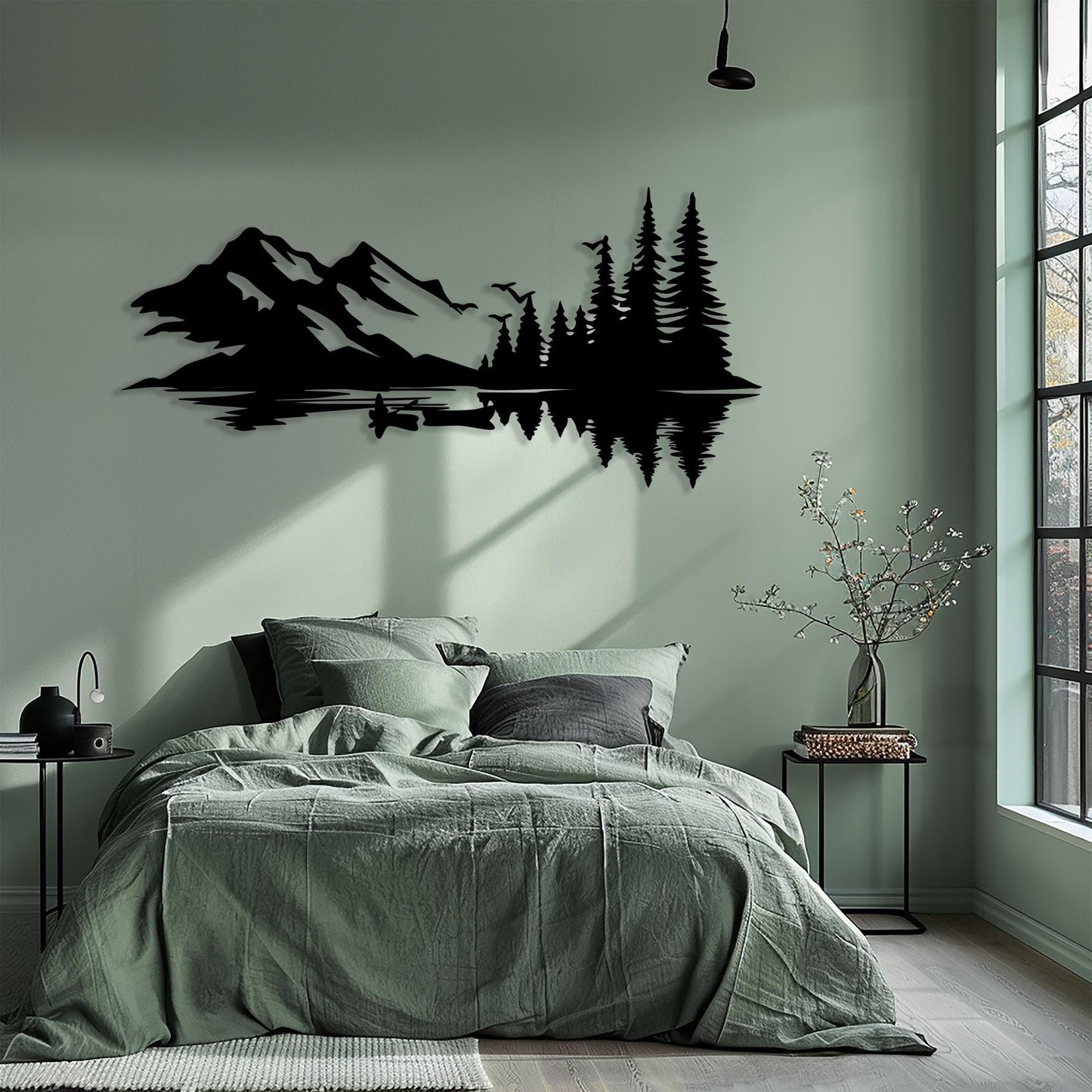 Mountain Lake Canoe Metal Wall Art colour options for the metal panel