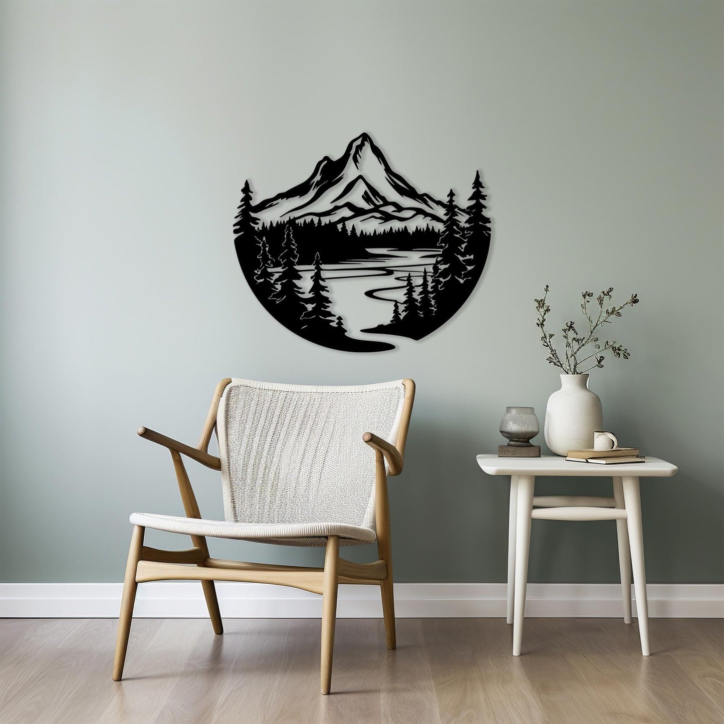 Mountain Metal Wall Art styled above a sofa