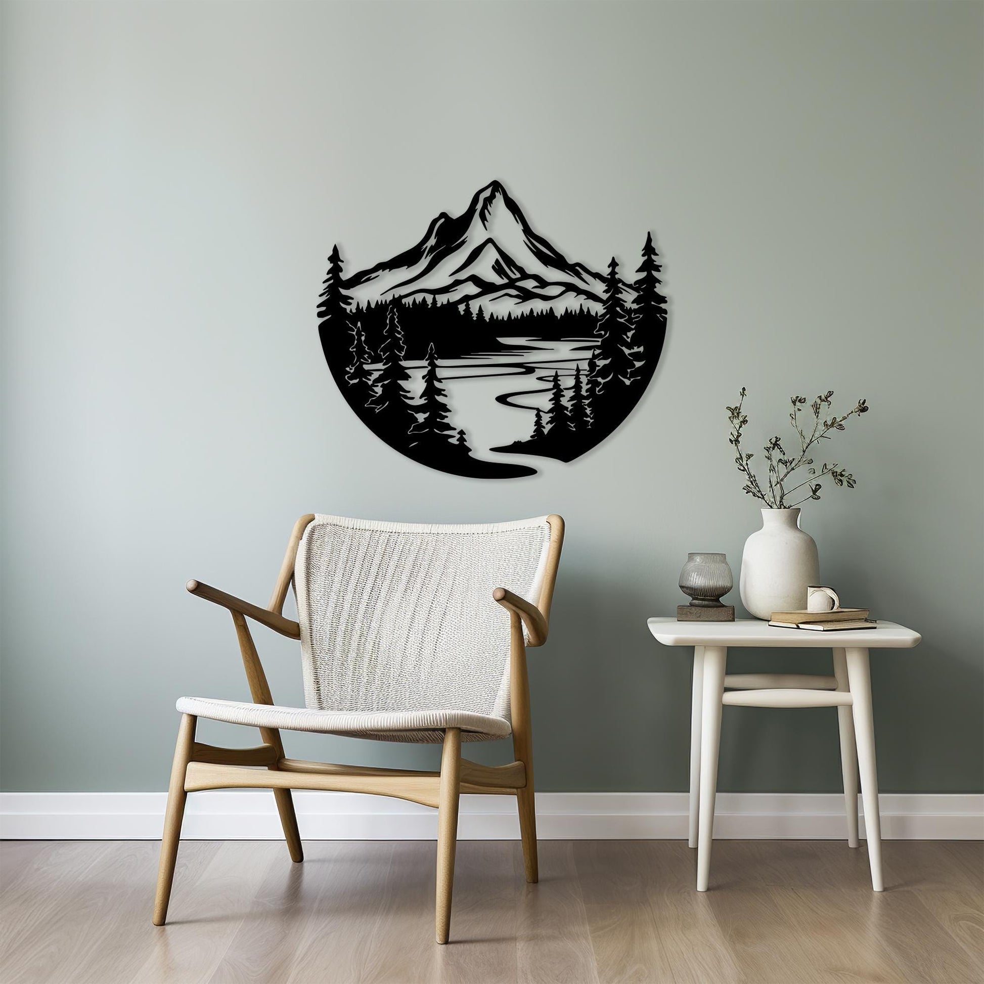 Mountain Metal Wall Art styled above a sofa