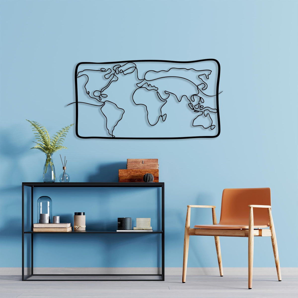 Modern Metal World Map Wall Art detail of the metal edge