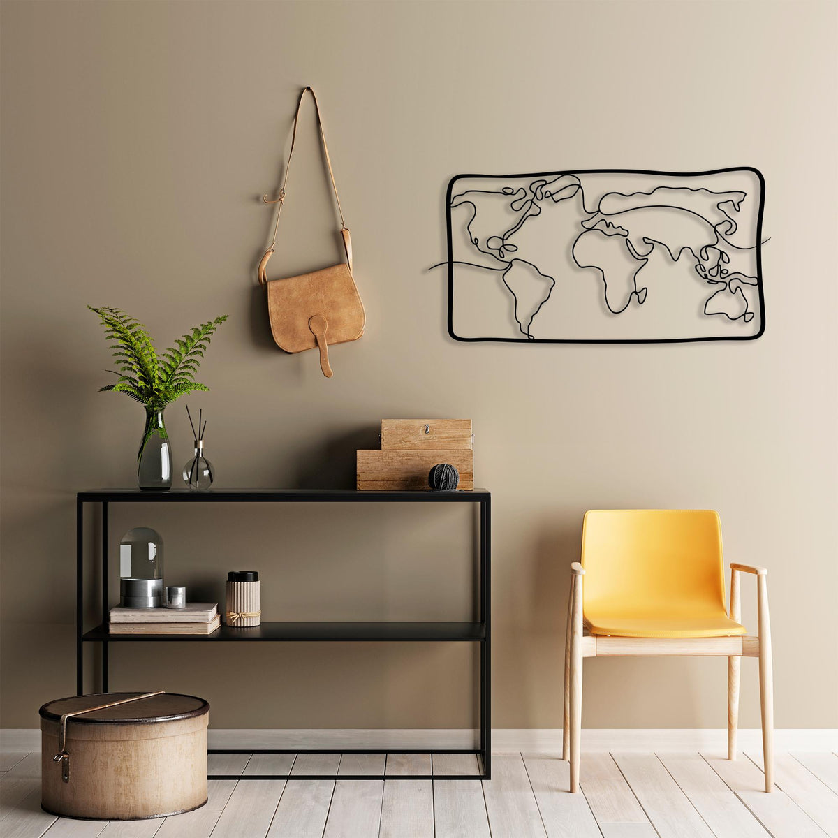 Modern Metal World Map Wall Art bedroom interior styling