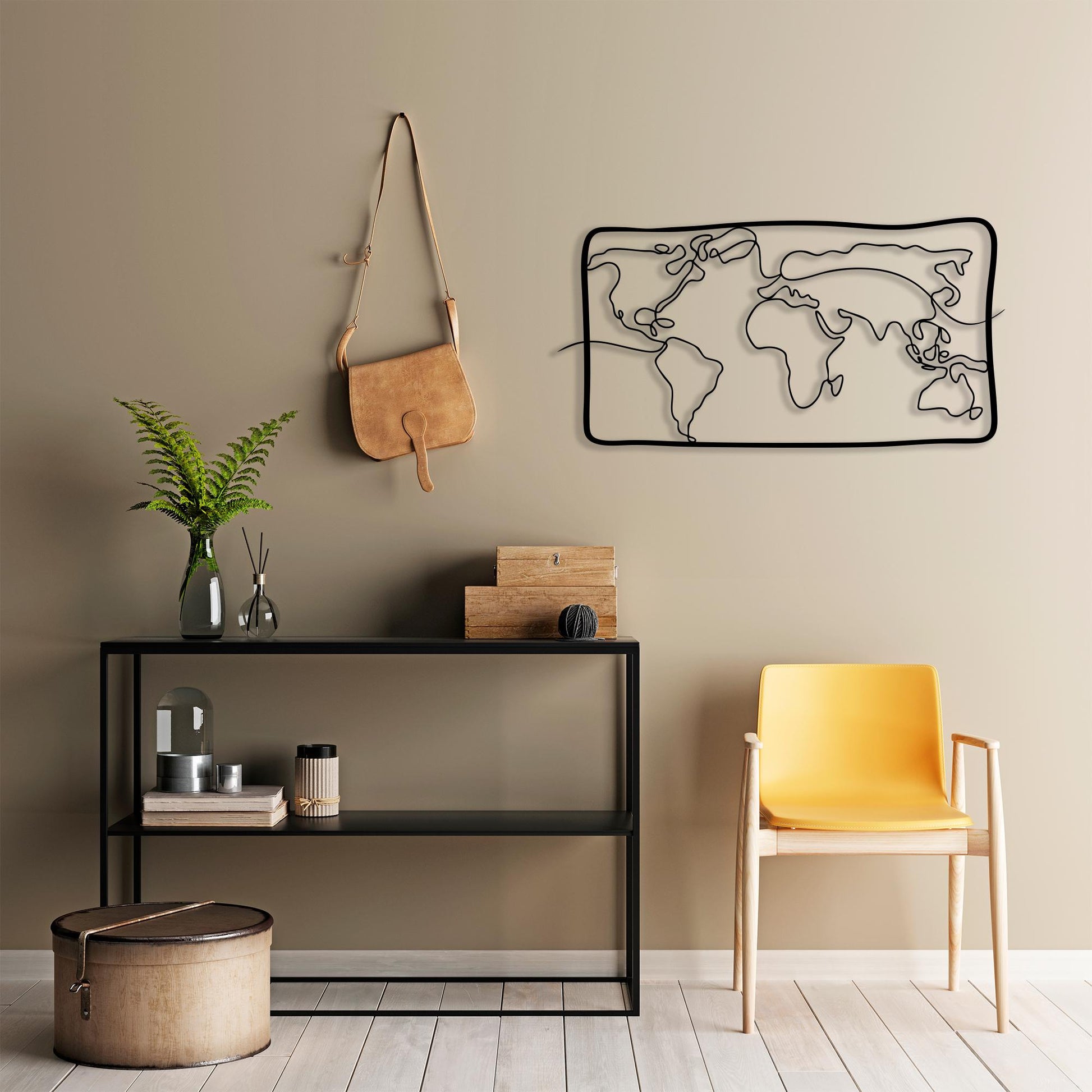 Modern Metal World Map Wall Art bedroom interior styling
