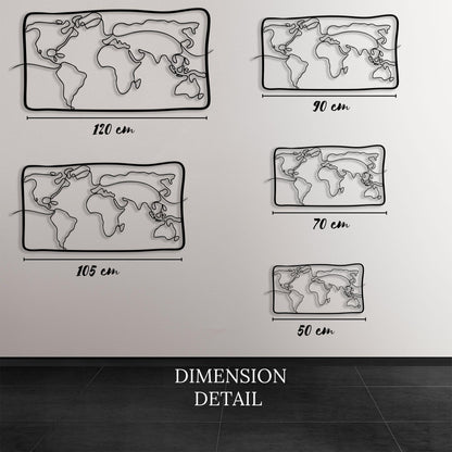 Modern Metal World Map Wall Art close-up of the powder-coated finish