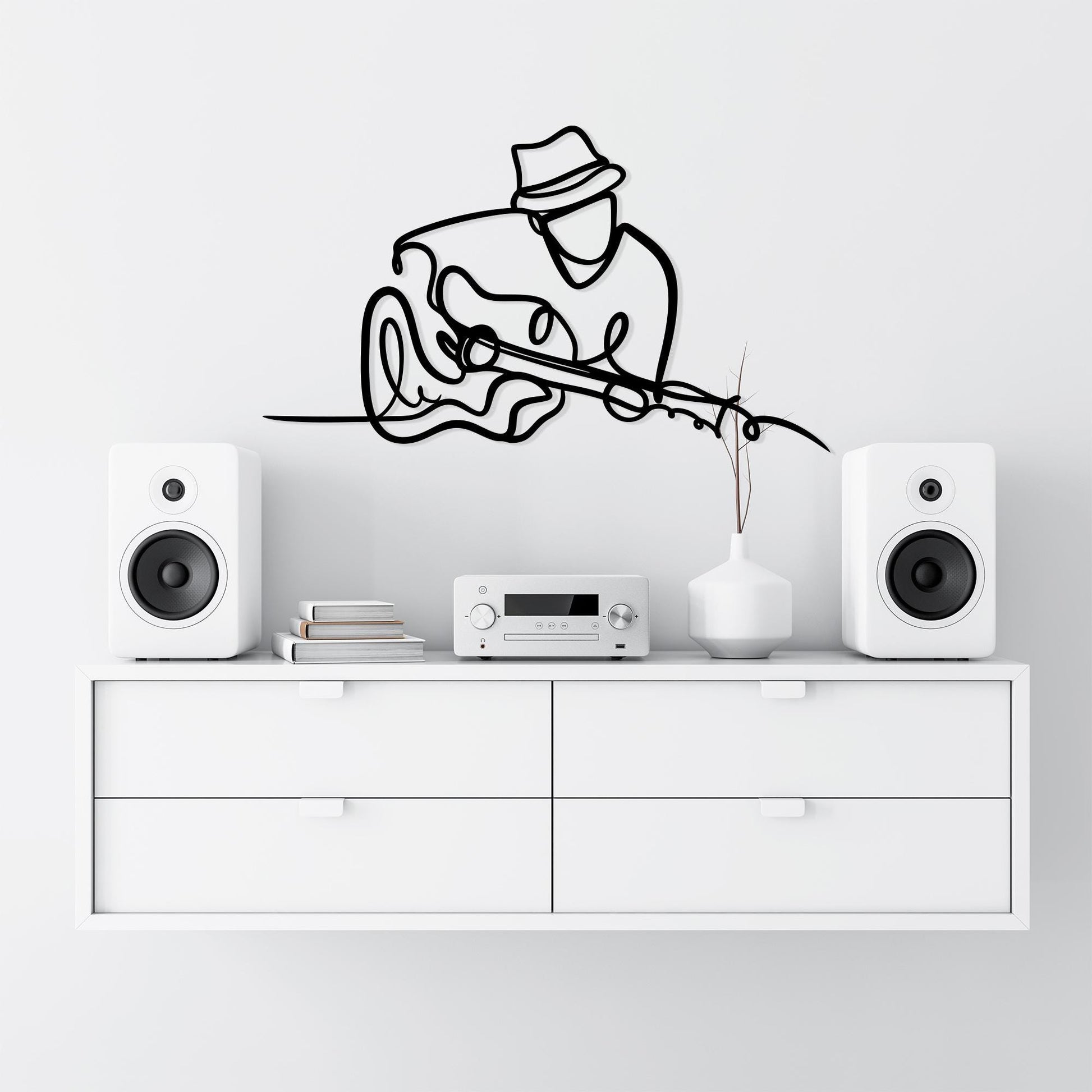 Guitarist Metal Wall Art, Modern One Line Style, Music Room Decor, Unique Birthday Gift | Wallsignature
