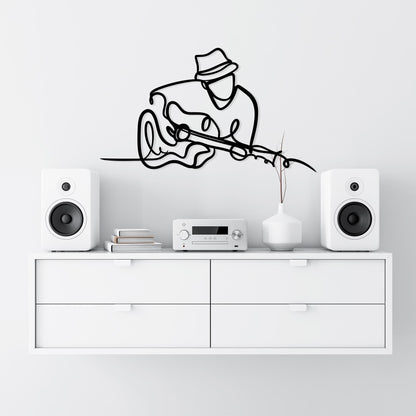 Guitarist Metal Wall Art size guide with dimensions in cm and inches