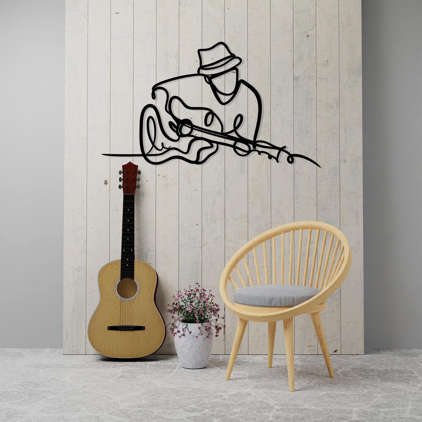 Guitarist Metal Wall Art, Modern One Line Style, Music Room Decor, Unique Birthday Gift | Wallsignature