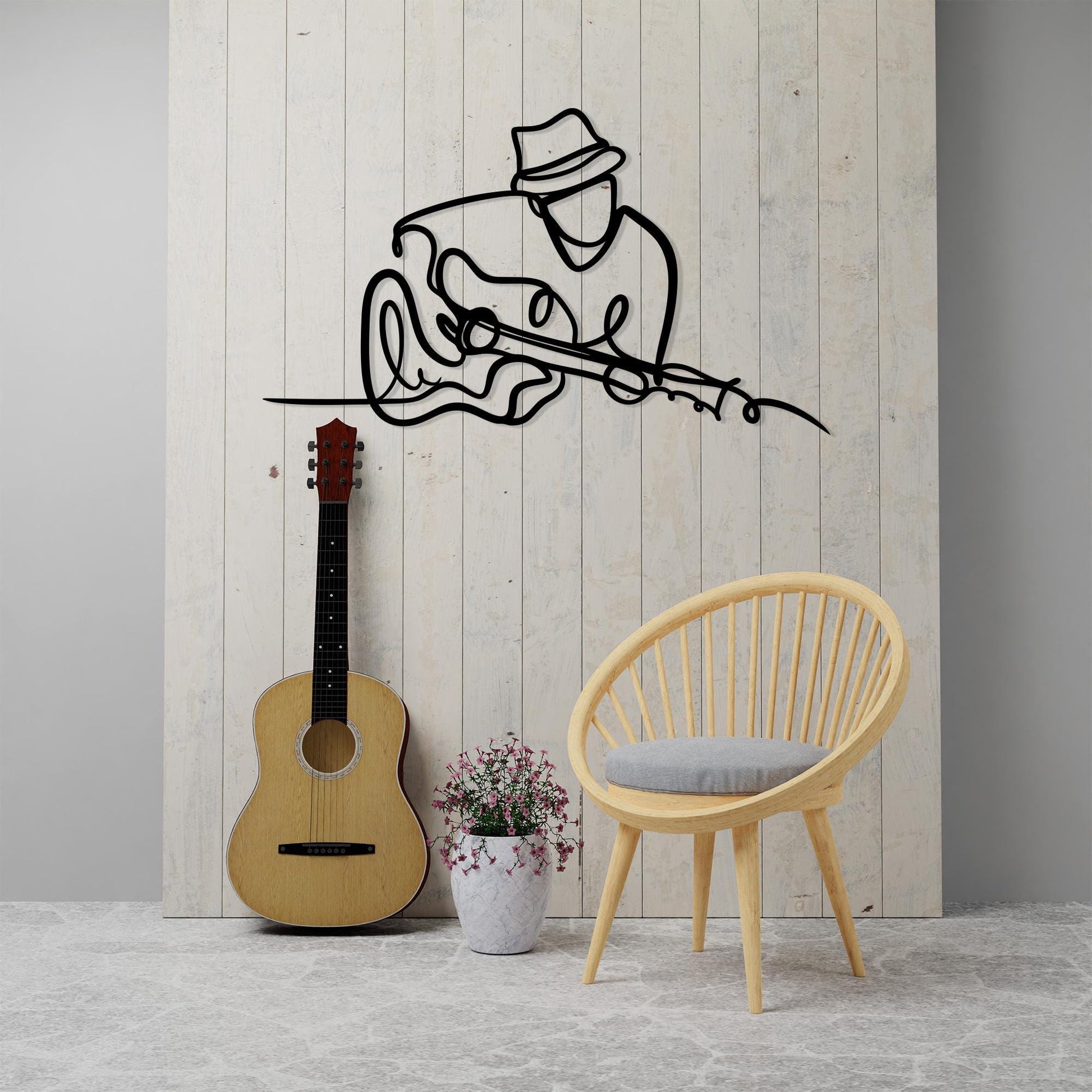 Guitarist Metal Wall Art, Modern One Line Style, Music Room Decor, Unique Birthday Gift | Wallsignature