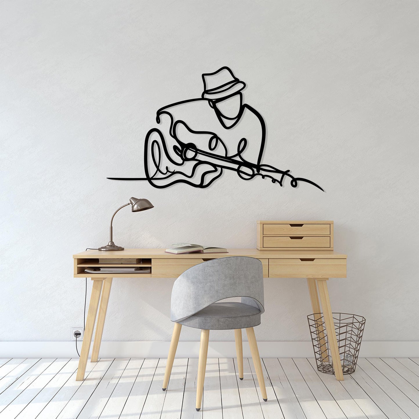 Guitarist Metal Wall Art in a modern hallway