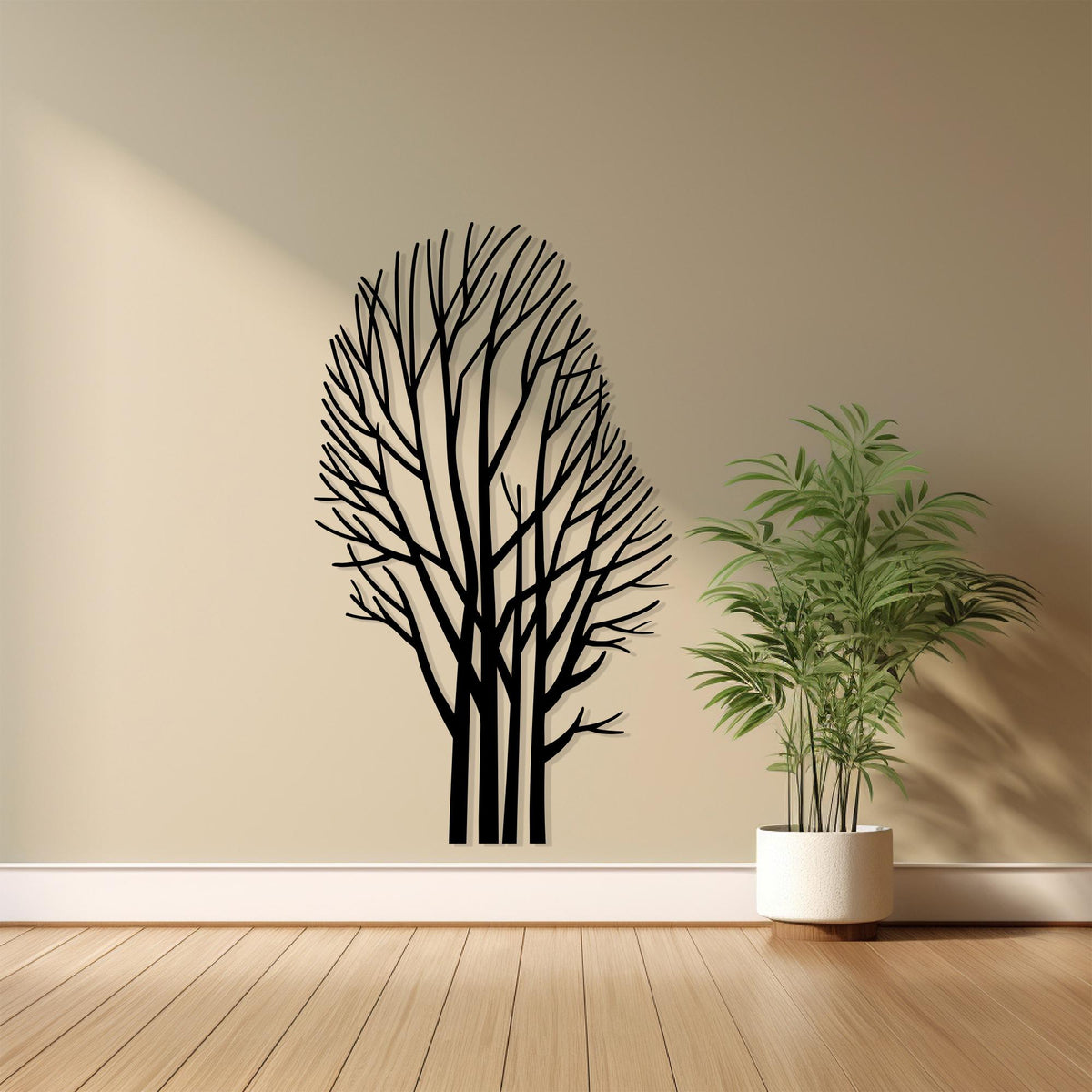 Tree Minimalist Metal Wall Art in a modern hallway