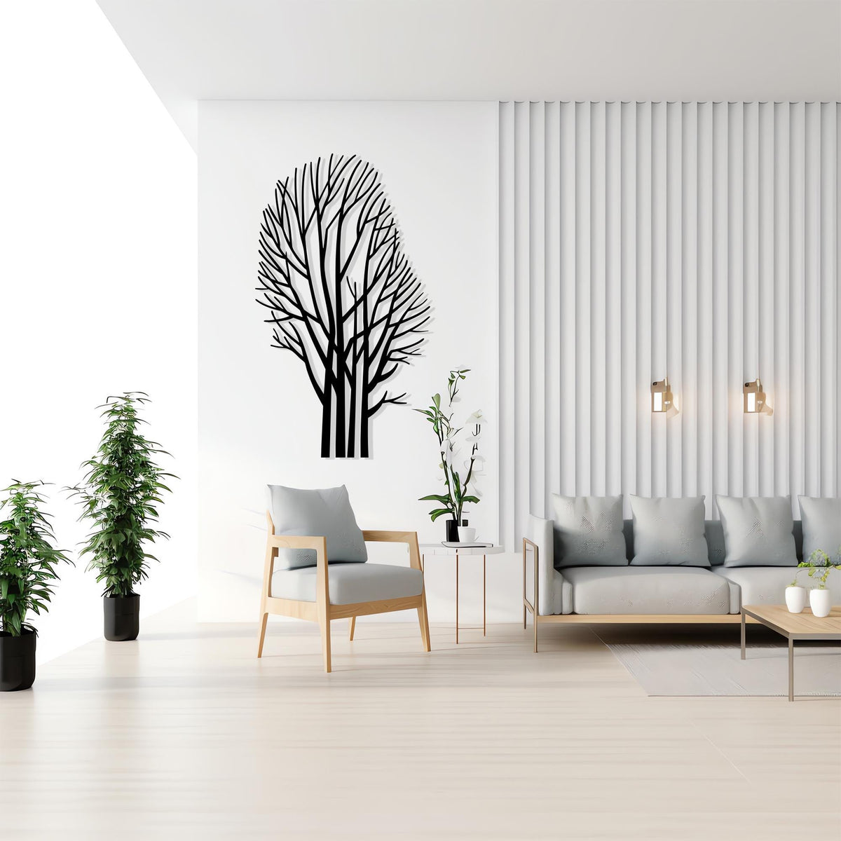 Tree Minimalist Metal Wall Art bedroom interior styling