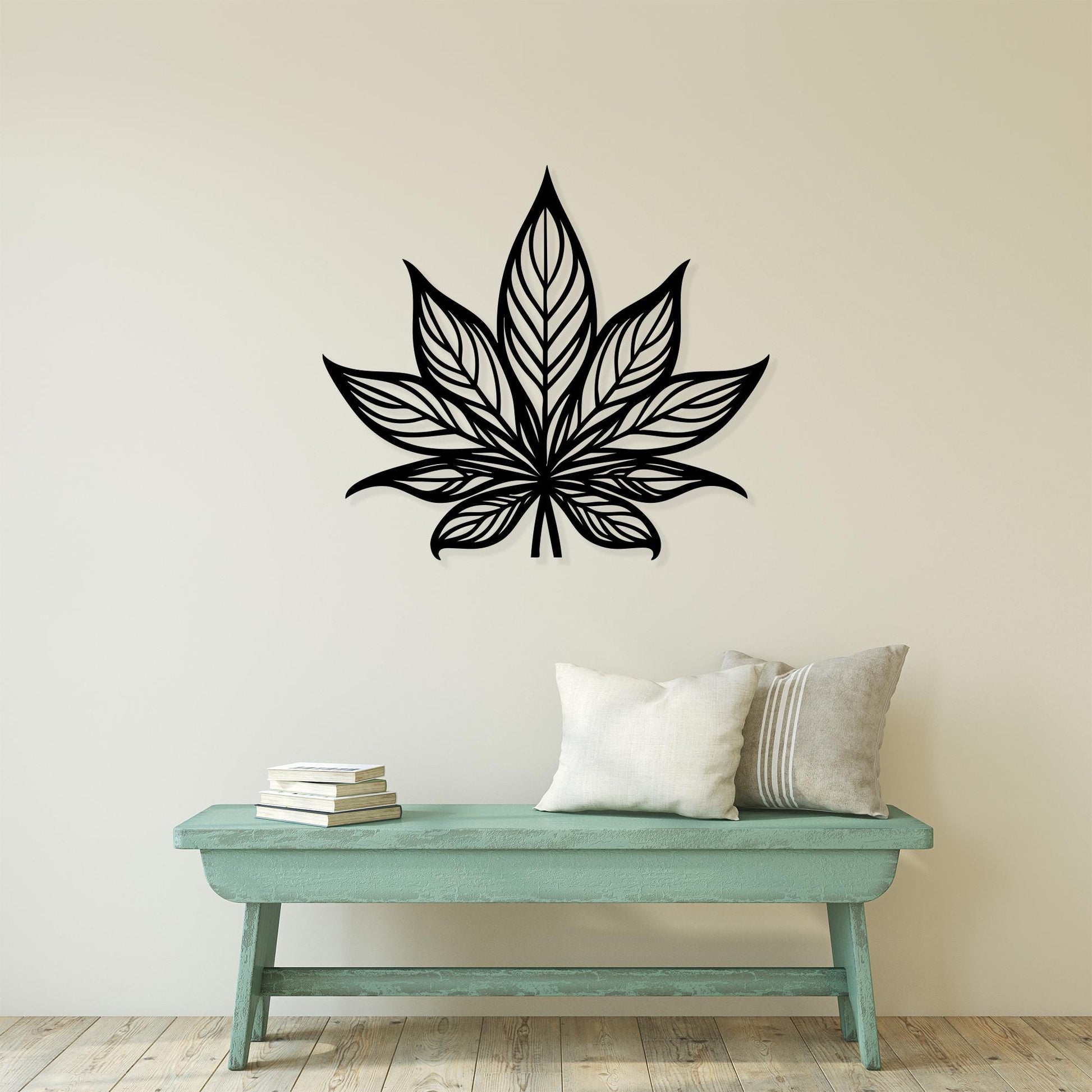 Lotus Flower Metal Wall Art shown on a living room wall