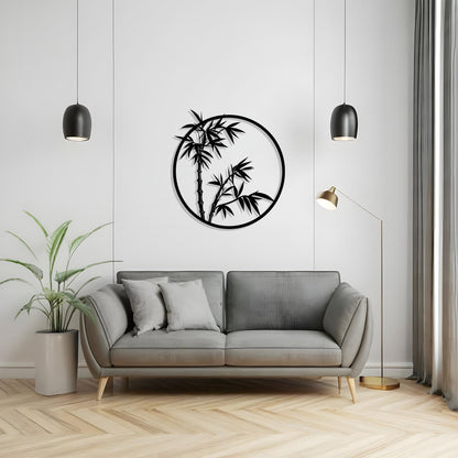 Bamboo Circle Metal Wall Art styled above a sofa